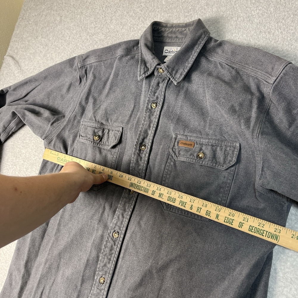 Carhartt Shirt Mens Large Gray Flannel Heavyweight Button Up Cotton Workwear LS - Picture 2 of 12